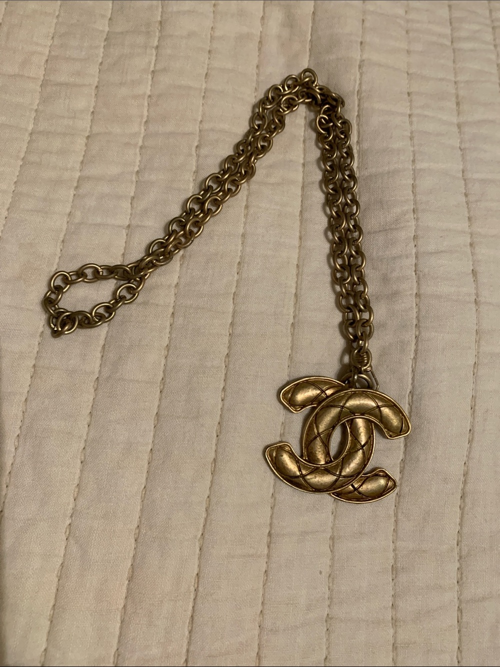 Gold Quilted Interlocking Logo Pendant Necklace